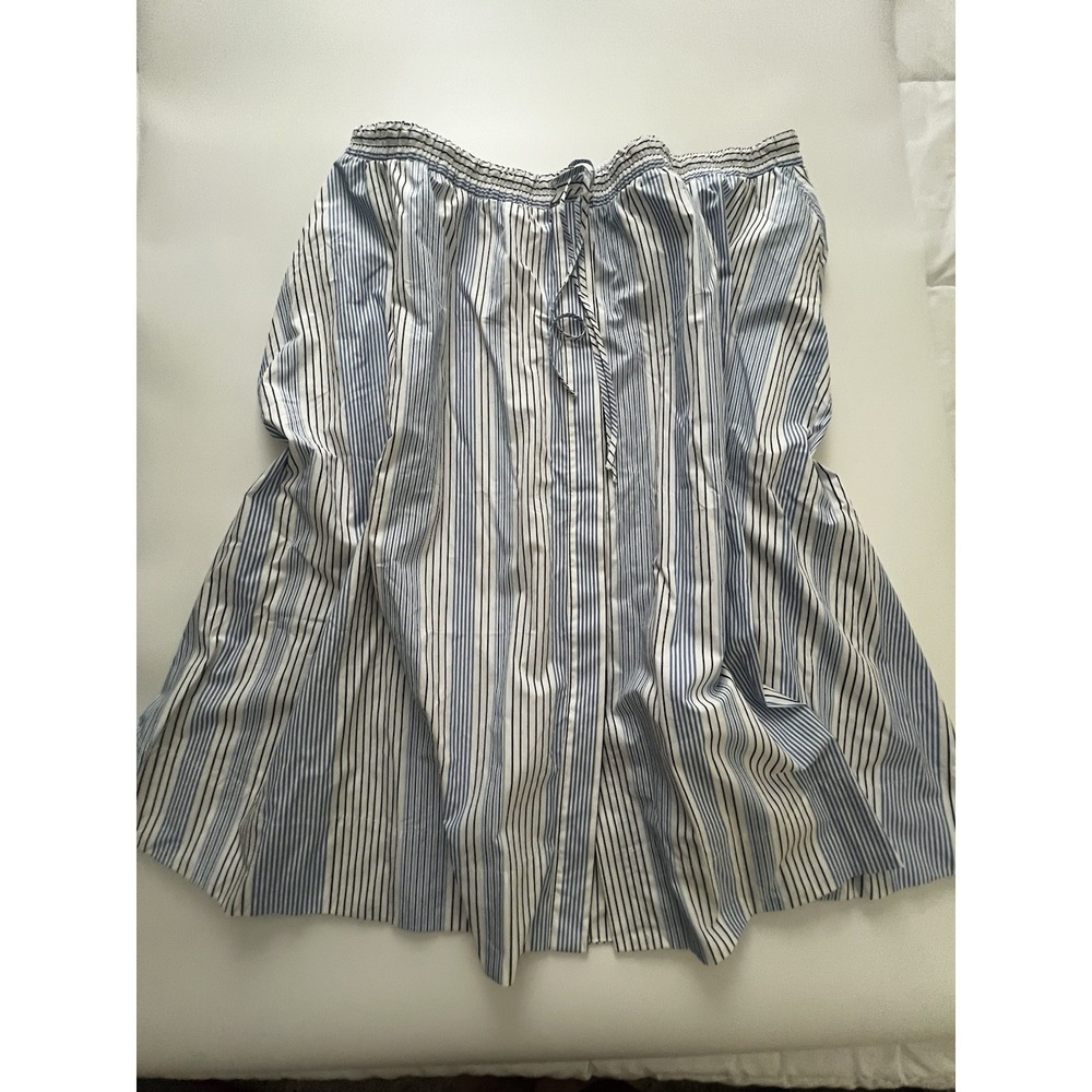 NWT Women's 3X Blue White Stripe Cotton Midi Skirt Pockets Cottage Core